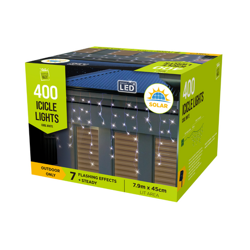 Solar Icicle Lights Cool White 400 Lights