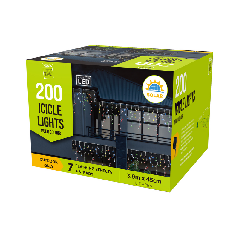 Solar LED Icicle Lights 200 Multi Colour