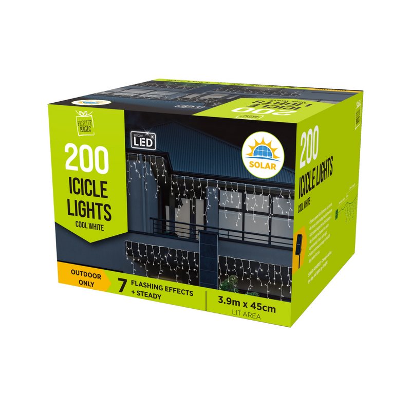 Solar LED Icicles Lights 200 Cool White