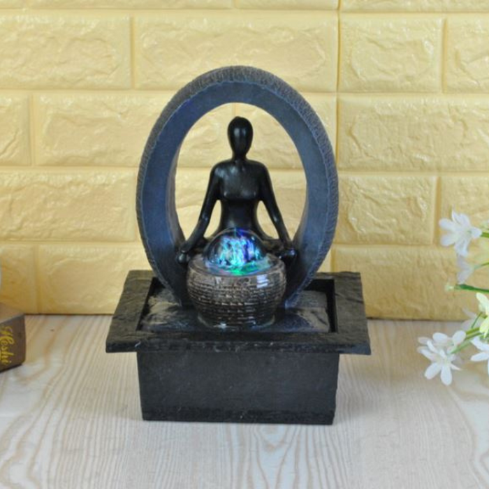 Meditating Yoga Fountain W/Lig 28cm