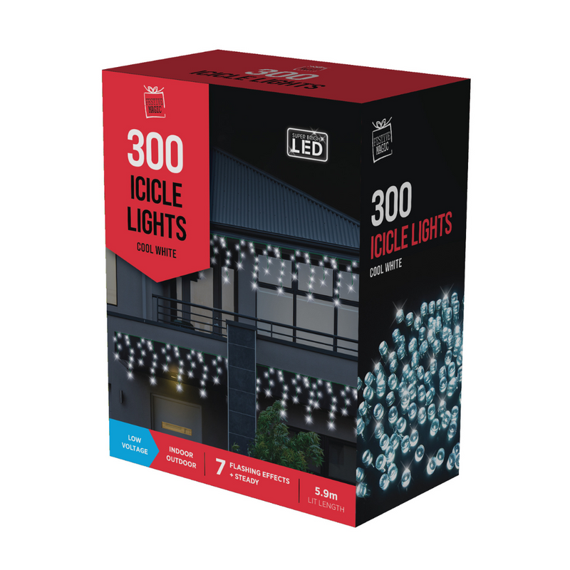 Icicles Lights LED Flashing White 300 Lights