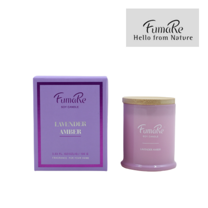 Fumare Scented Glass Class Candle With Nature Bamboo Lid(Soy Wax) Scent: Purple Lavender Amber D6.6X7.4Cmh 8Cmh 1Set+Color Box