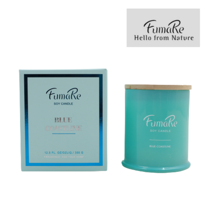 Fumare Scented Glass Class Candle With Nature Bamboo Lid(Soy Wax) Scent: Blue Blue Coastline D9.7X10.5Cmh 11Cmh 1Set+Color Box