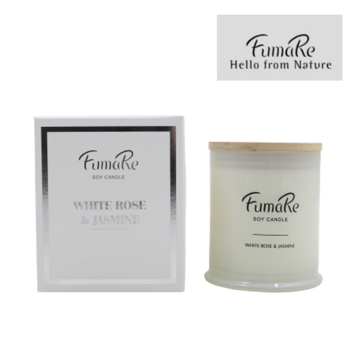 Fumare Scented Glass Class Candle With Nature Bamboo Lid( Soy Wax) Scent: White White Rose & Jasmine D9.7X10.5Cmh 11Cmh 1Set+Color Box