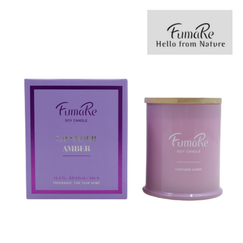 Fumare Scented Glass Class Candle With Nature Bamboo Lid(Soy Wax) Scent: Purple Lavender Amber D9.7X10.5Cmh 11Cmh 1Set+Color Box
