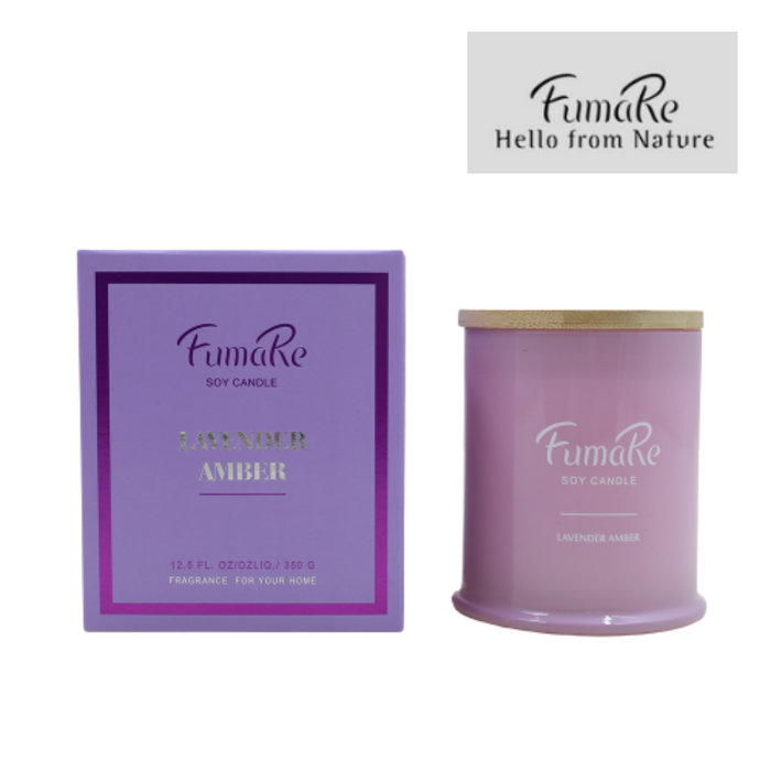 Fumare Scented Glass Class Candle With Nature Bamboo Lid(Soy Wax) Scent: Purple Lavender Amber D9.7X10.5Cmh 11Cmh 1Set+Color Box