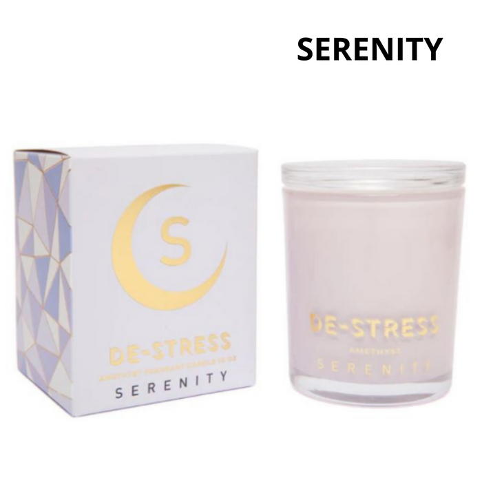 Serenity Crystal De-Stress Amethyst Crystal 10oz Candle glass