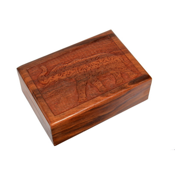 Ronis Carved Mandala Elephant Sheesham Wood Box 18x13cm