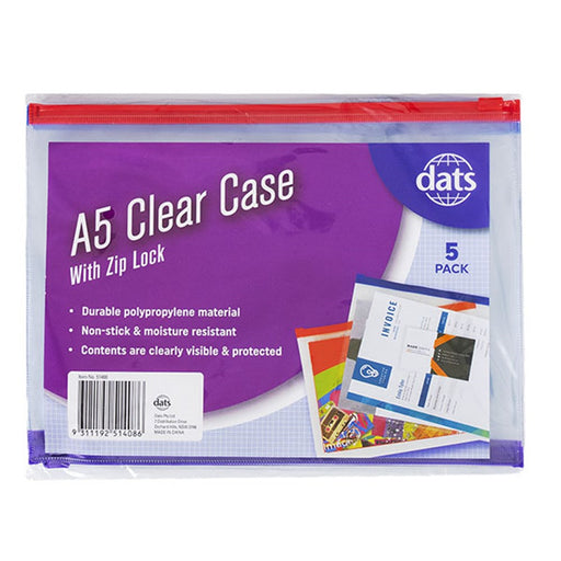 A5 clear zip cases 5 pack transparent zipper pouches for documents and stationery organisation