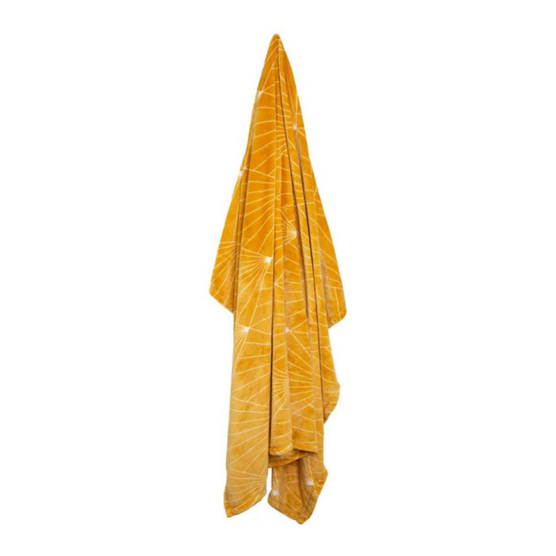 Celeste throw blanket 130x160cm in mustard colour on sofa