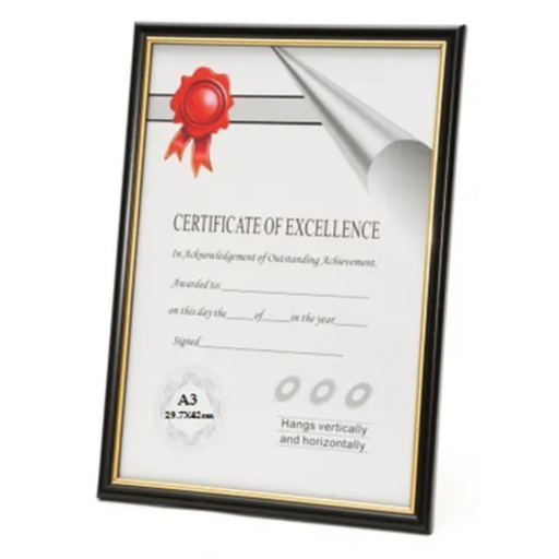 Certificate Frame Black Gold A3 29.7x42cm for diplomas and awards