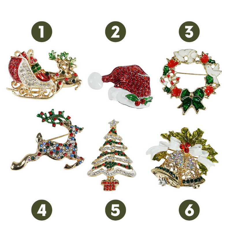Ronis Christmas Diamante Brooch 6 Asstd