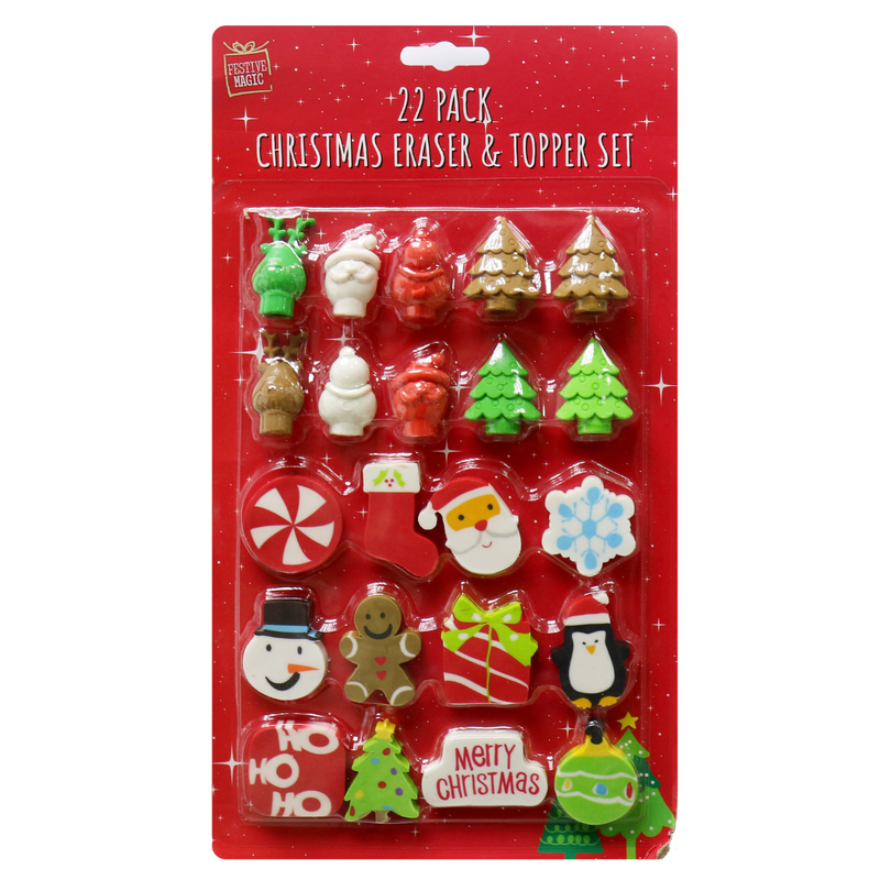 Ronis Christmas Eraser and Pencil Toppers 22pk