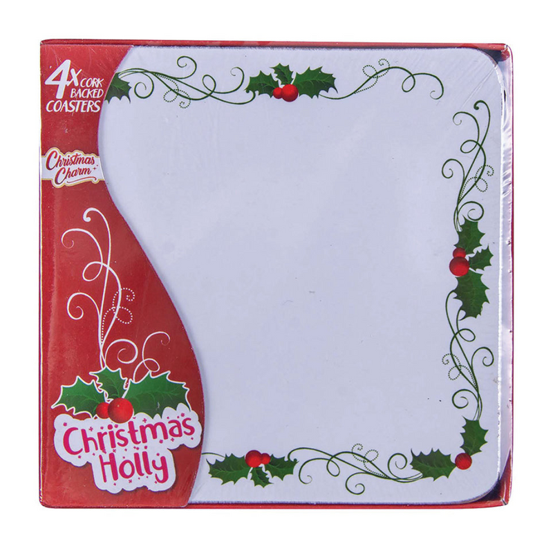Ronis Christmas Holly Border Coaster S4 10x10cm