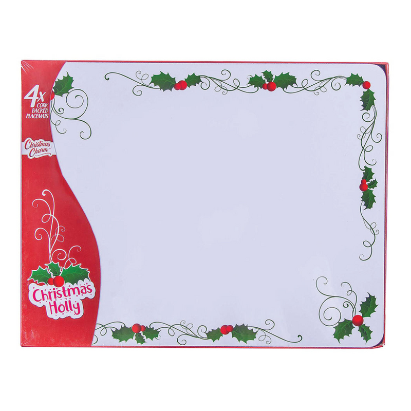 Ronis Christmas Holly Border Placemat S4 34x26.5cm
