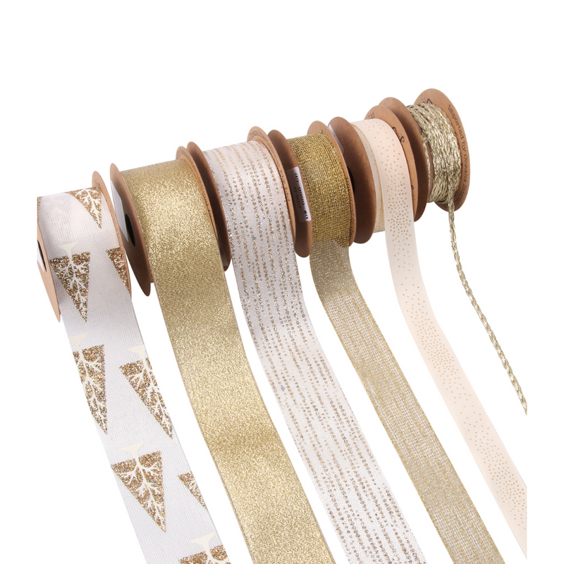 Ronis Christmas Ribbons Ivory and Gold 2m 6 Asstd