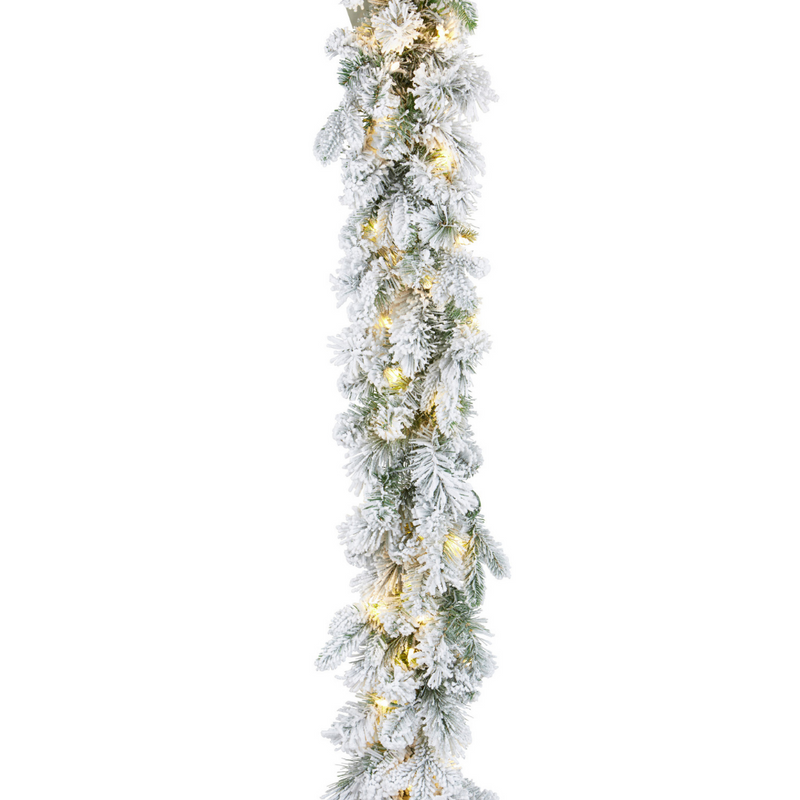 274cm Christmas garland with snow-frosted green pine foliage
