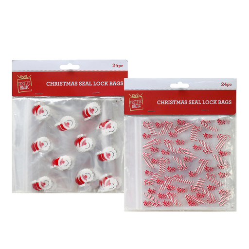 Ronis Christmas Loot Bag Seal Lock 17x15cm 24pk Assorted