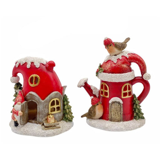 Ronis Christmas Polyresin House Watering Can Or Hat Assorted