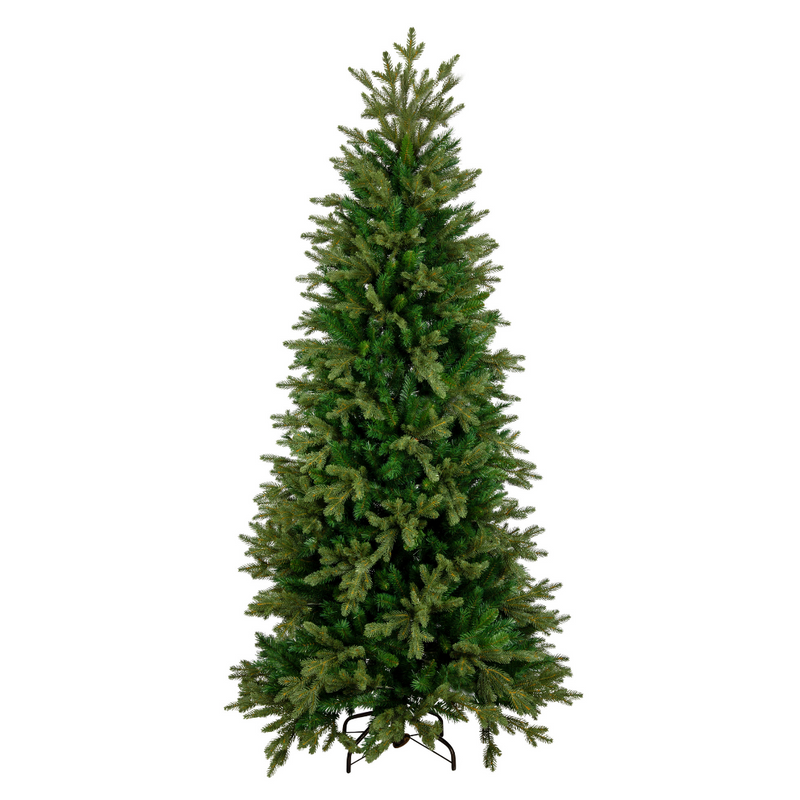 210cm Silverado Slim Christmas Tree with narrow profile and lush green branches, ideal for compact or elegant holiday setups