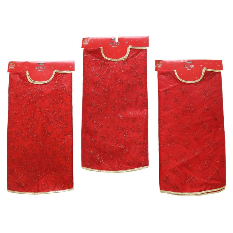 Ronis Christmas Tree Skirt Glitter Organza 100cm Red
