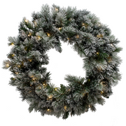 76cm flocked black Christmas wreath with 100 warm white LED lights