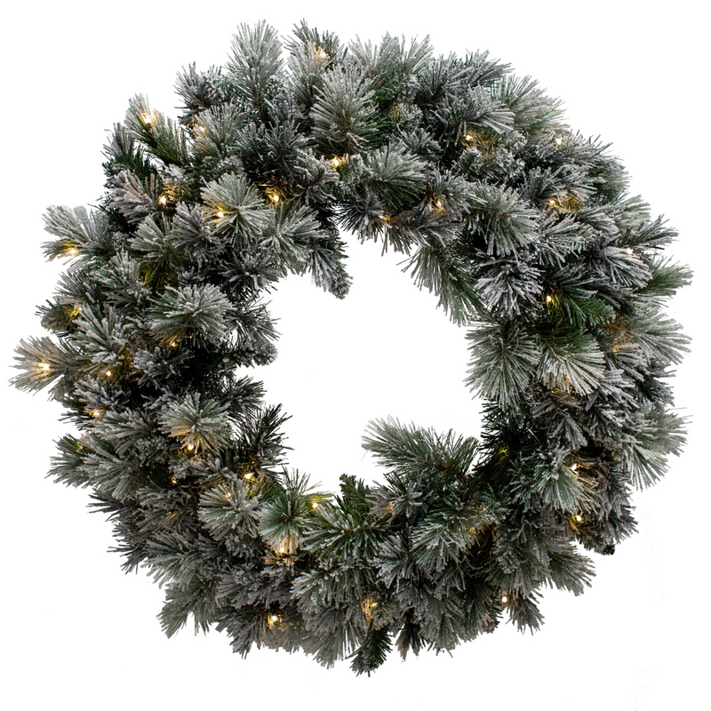 76cm flocked black Christmas wreath with 100 warm white LED lights