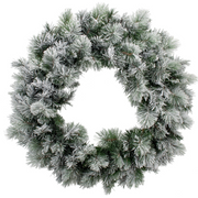 Flocked pine Christmas wreath 76cm with snowy finish and mixed green branches