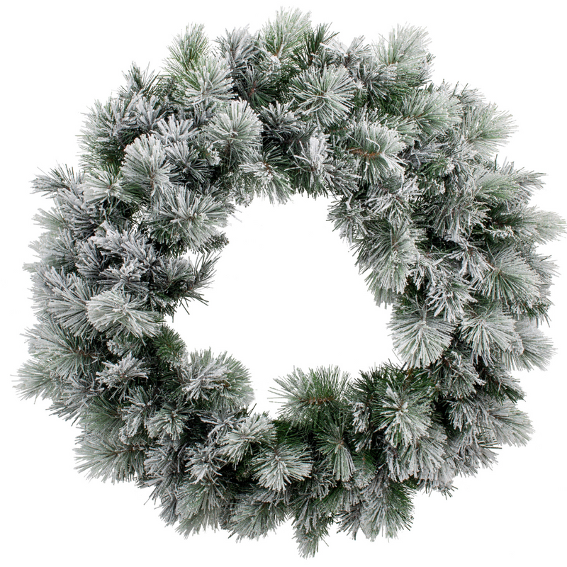 Flocked pine Christmas wreath 76cm with snowy finish and mixed green branches