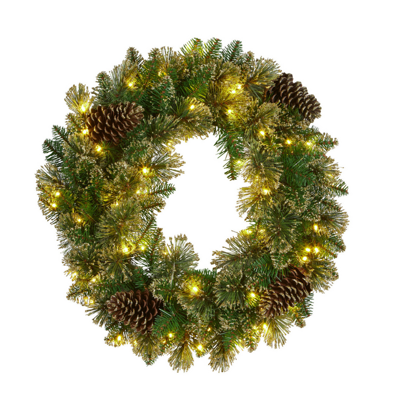 61cm gold Christmas wreath with glittery metallic foliage