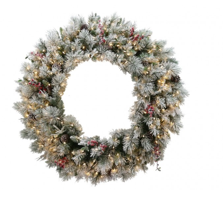 61cm Snowy Bedford Christmas Wreath with frosted pine branches and pinecones – rustic winter holiday decoration