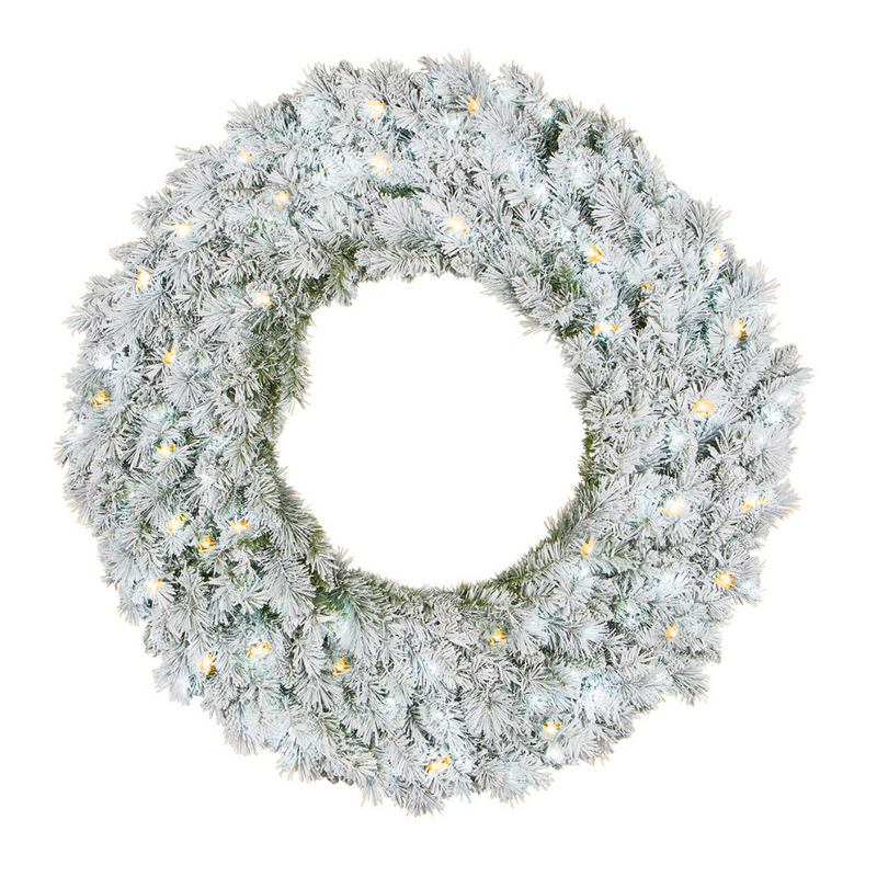 120cm large snowy Oxford Christmas wreath with frosted green foliage