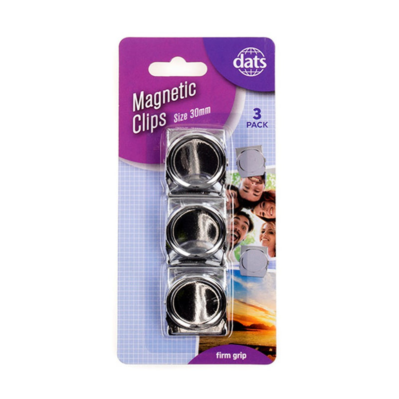 Clip Magnetic 30mm 3pk Silver – silver magnetic clips for holding notes on fridges and whiteboards