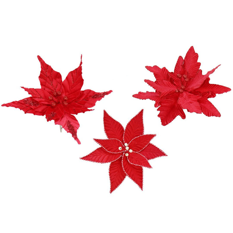 Ronis Clip Poinsettia Velvet 25cm Red Assorted