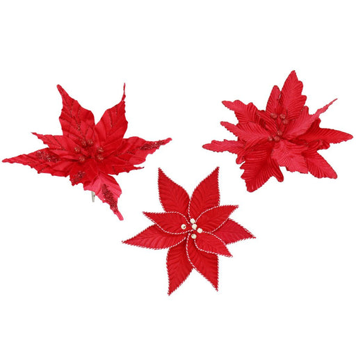 Ronis Clip Poinsettia Velvet 25cm Red Assorted