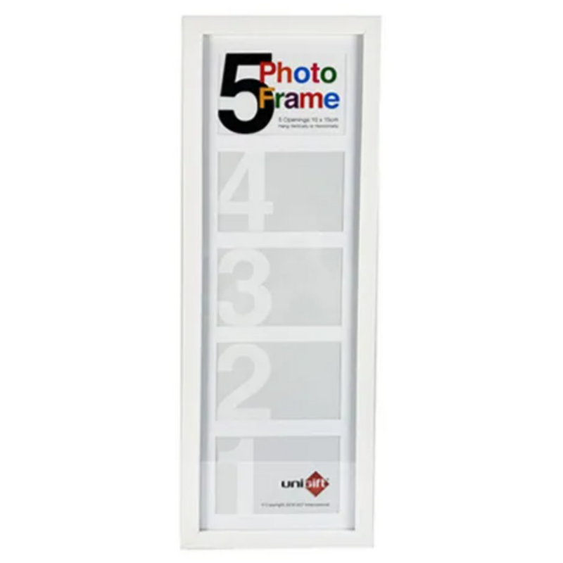White collage frame 20x60cm multi photo frame holds 5 photos 15x10cm for gallery wall décor