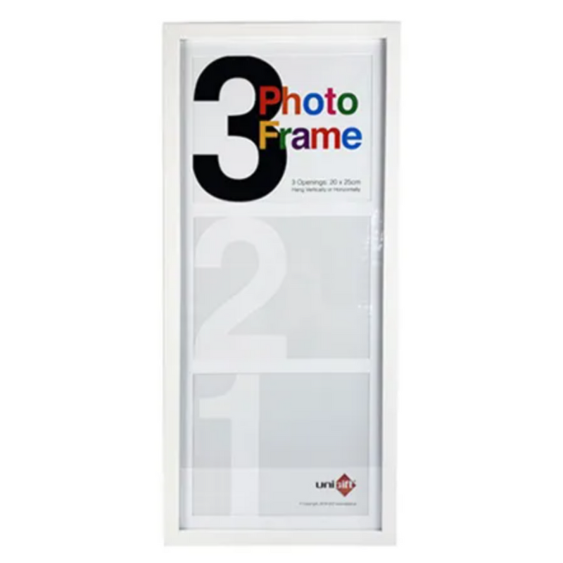 White collage frame 30x70cm multi photo wall frame holds 3 photos 25x20cm for modern décor