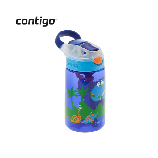 Contigo Gizmo Flip AUTOSPOUT kids drink bottle 414ml with Dinosaur design, reusable flip-spout water bottle.