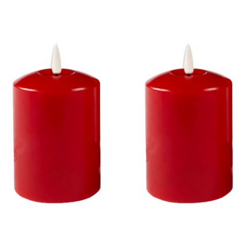 LED Pillar Candles - H18cm Warmwhite Red Wax
