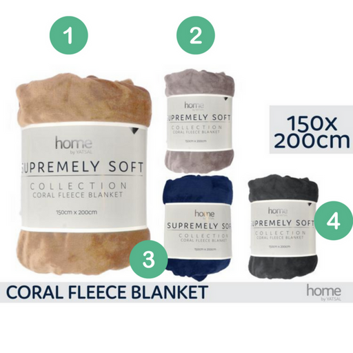 Ronis Coral Fleece Blanket 150x200cm 4 Asstd