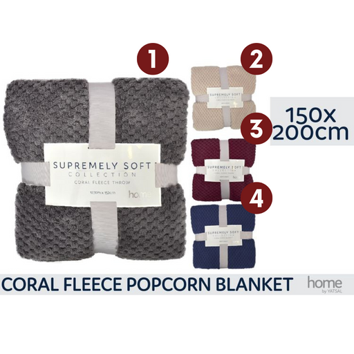 Ronis Coral Fleece Popcorn Blanket 150x200cm 4 Asstd