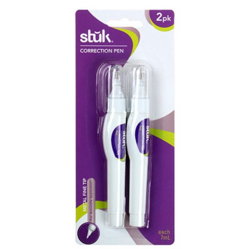 Correction pens 2 pack 7mL each for precise white correction on notes and office paperwork