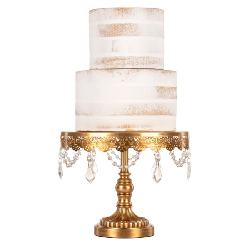 Ronis Crystal-Draped Cake Stand Gold 25cm