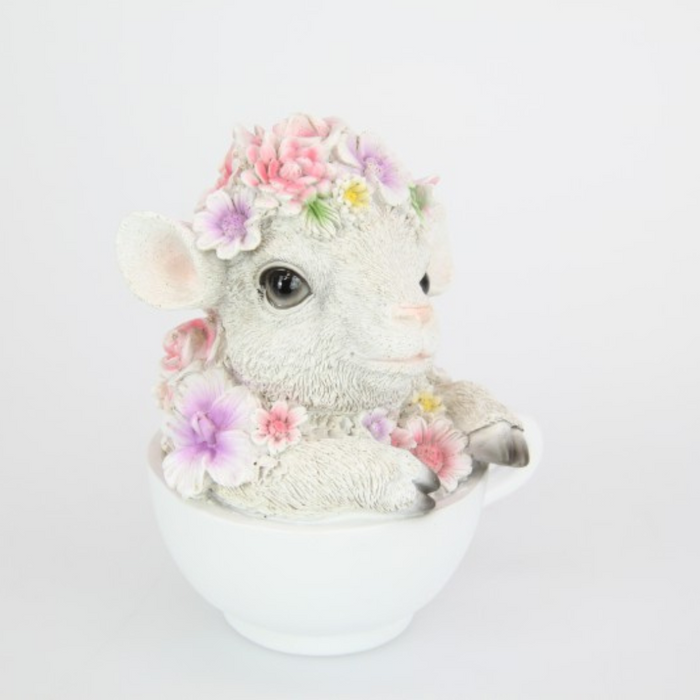 Ronis Cute Floral Lamb in Teacup 15cm