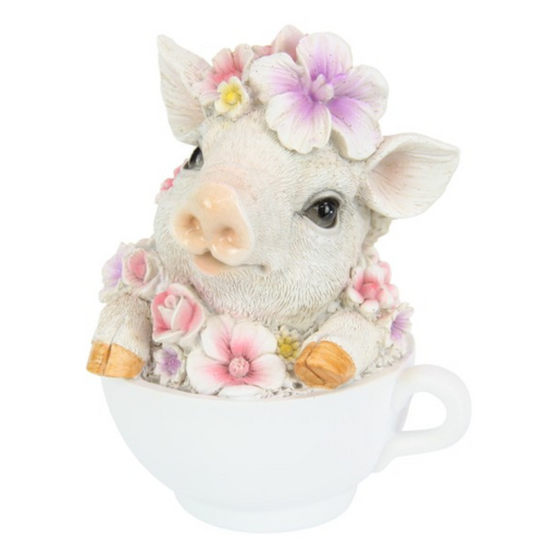 Ronis Cute Floral Pig in Teacup 15cm