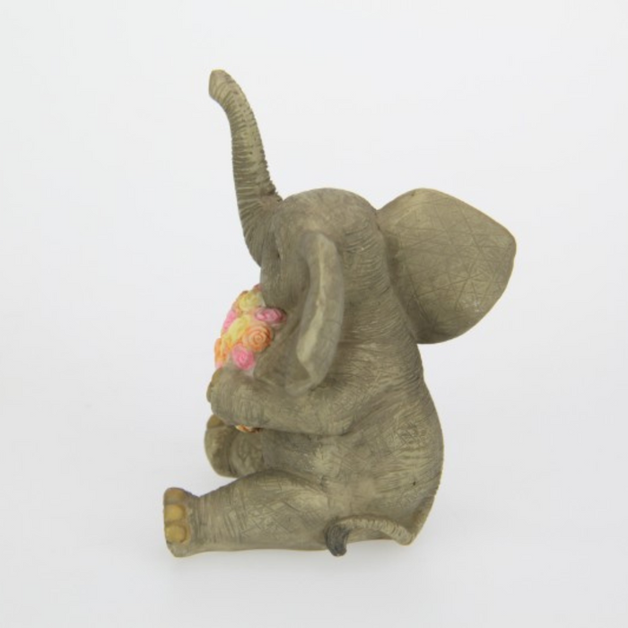 Ronis Cute Sitting Elephant Holding Colourful Floral Heart 10cm