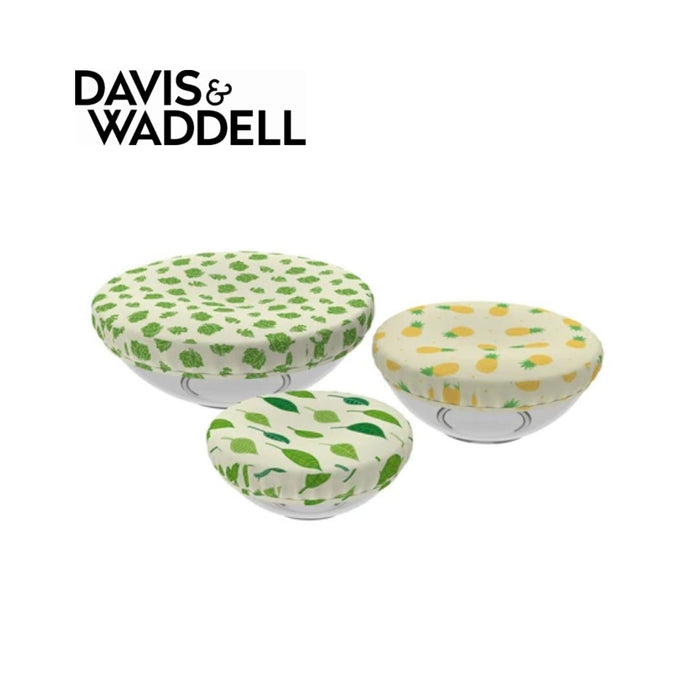 D&W Reusable Revers Fabric Bowl Cover Set 3Pce Suits 16-18Cm/18-24Cm/24-28Cm Lettuce/Vines/Leaf