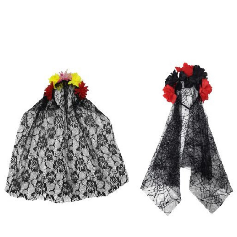 Ronis Day of The Dead Headband with Veil 2 Asstd
