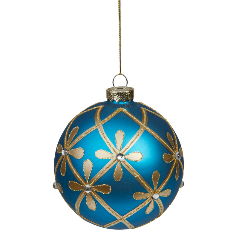 Blue/Gold Matte Glass Bauble 10cm