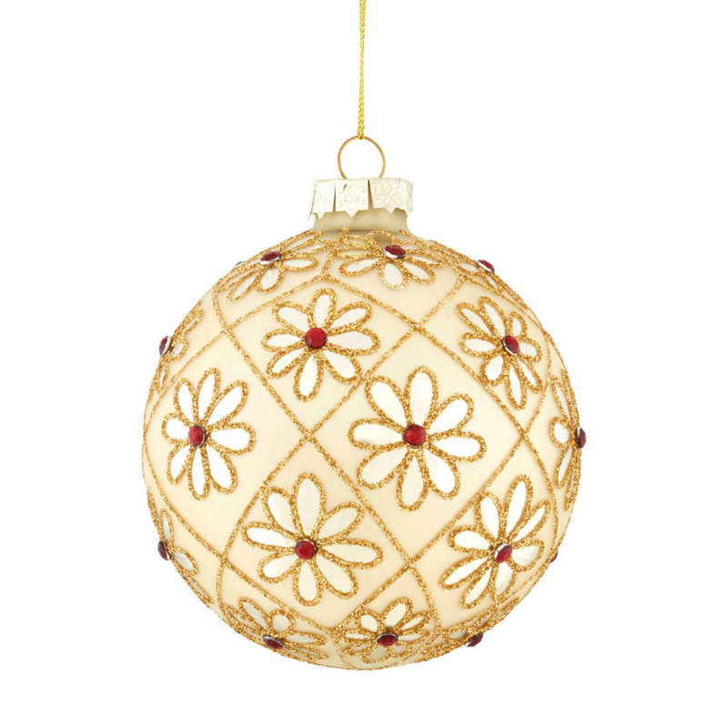 Glass Cream Flower H-Bauble 10cm